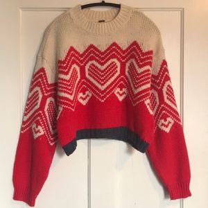 FREE PEOPLE | I HEART YOU SWEATER | RED/CREAM